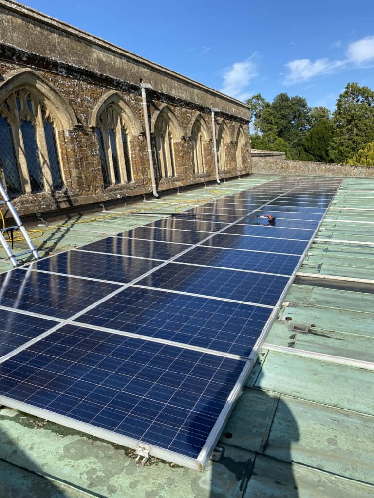 Cleaned solar panels at St. Peter's & St. Paul's Church, Deddington, Oxfordshire